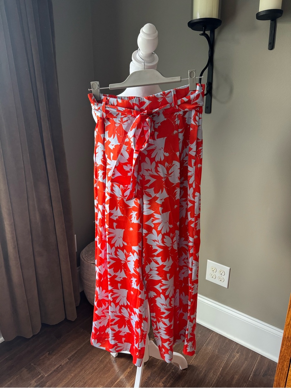 J. Crew Orange and Blue Floral Silk Pants with Waist Tie